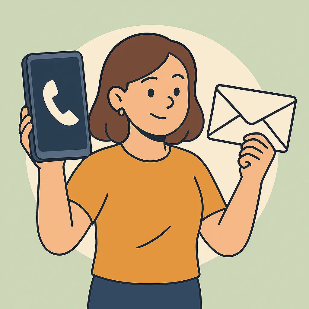 A person holding a phone and an envelope