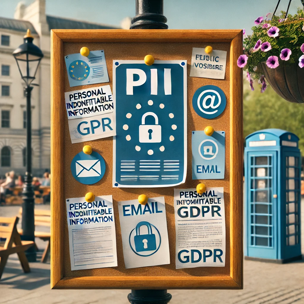 A flyer with personal details overlaid with a GDPR icon (like a lock or shield), suggesting that while data might be public, it’s still protected.