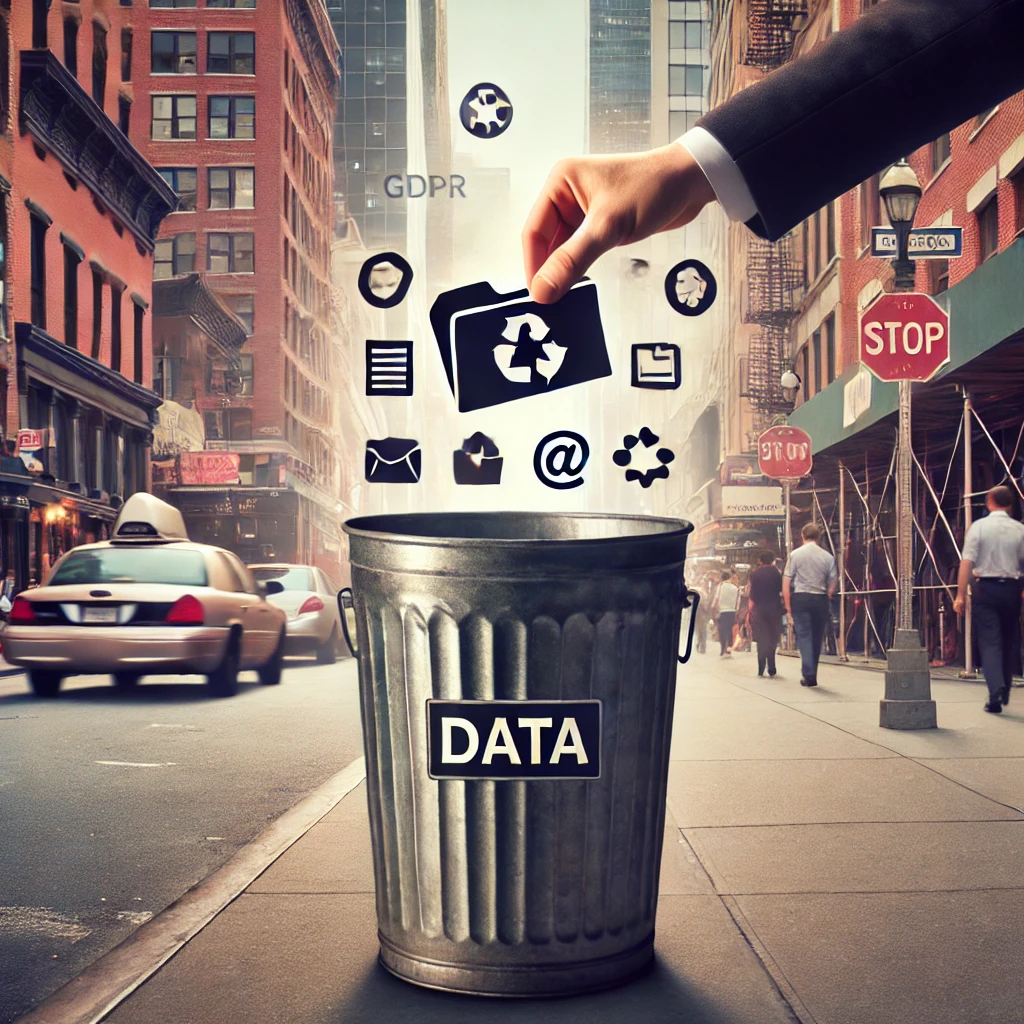 A person standing next to a trash can or trash truck, holding a piece of paper or a folder that represents data