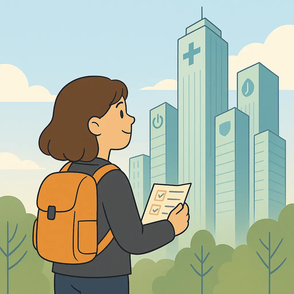 A cartoon-style image of Agnes looking at tall buildings, with a checklist of cybersecurity improvements, symbolizing the action companies can take under NIS2 guidelines. A cartoon-style image of Agnes looking at tall buildings, with a checklist of cybersecurity improvements, symbolizing the action companies can take under NIS2 guidelines.