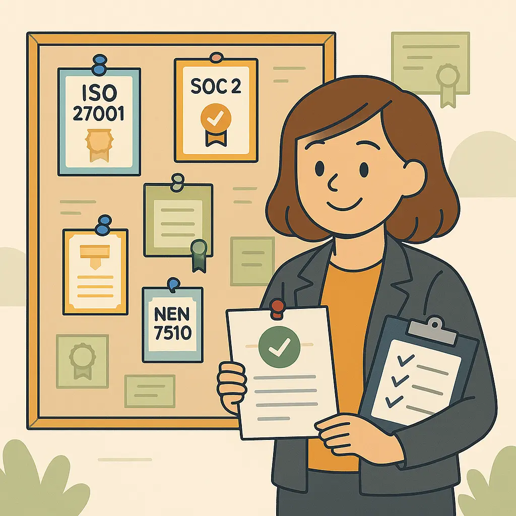 A person hanging certificates on a wall